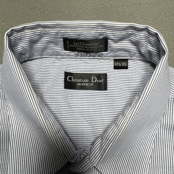 Christian Dior Monsieur Dress Shirt Mens 17 1/2 - 35 Blue‎ Striped Career Office - Picture 7 of 12